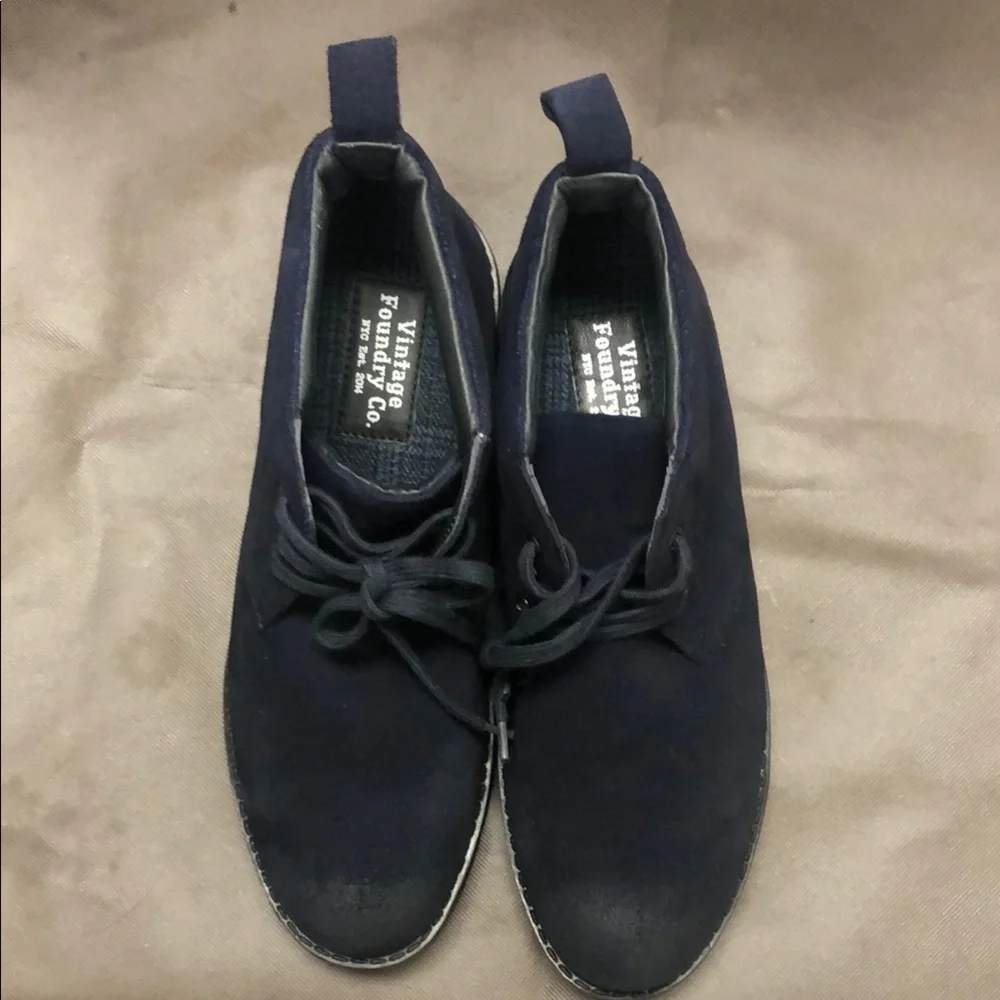 Vintage Foundry Co. Blue Chukka Boots with Suede Finish.